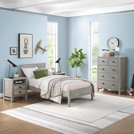 Alaterre Furniture Windsor4-Piece Bedroom Set with Panel Twin Bed, 2 Nightstands, and 5-Drawer Chest, Gray ANWI1132R2